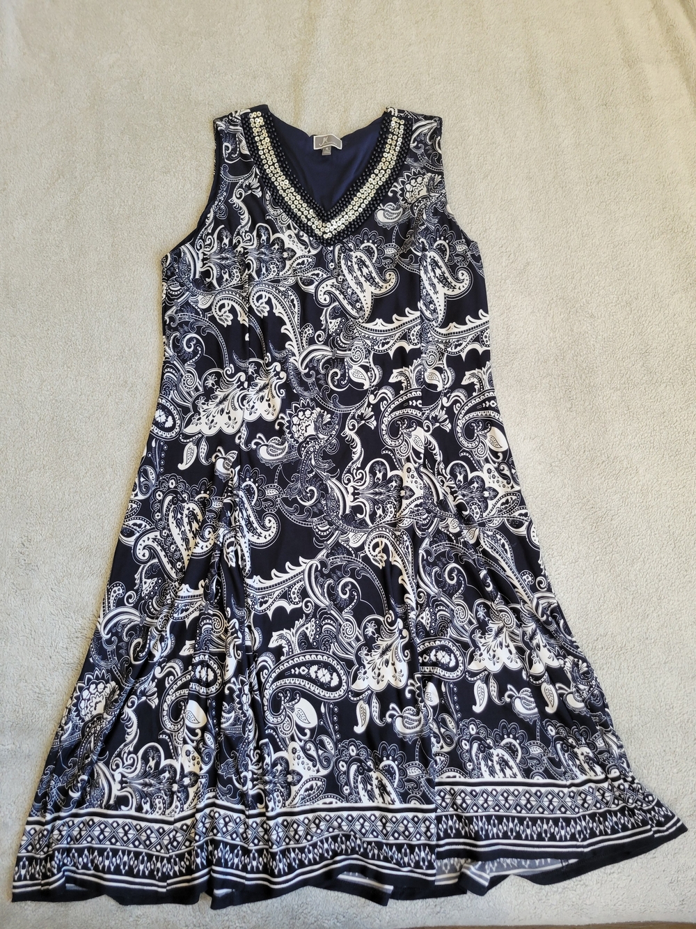 JM Collection Navy and White Paisley Midi Dress